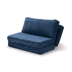 Navy blue corduroy foldable modular floor chair, armless convertible lounge seat and sleeper cushion for small living rooms and studio apartments