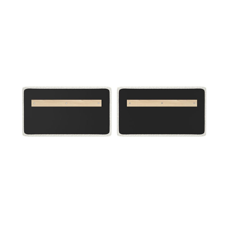 Set of two rectangular black wall panels with light wood mounting strips and gray felt borders, minimalist wall decor on white background