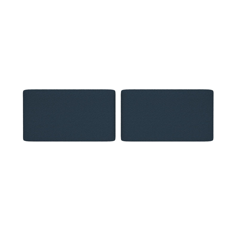 Pair of navy blue rectangular upholstered sofa cushions, set of two, on white background