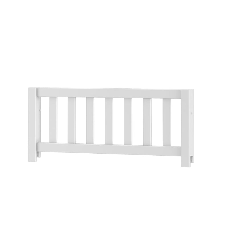 White wooden slatted toddler bed safety rail guardrail for convertible cribs and toddler beds, minimalist modern design