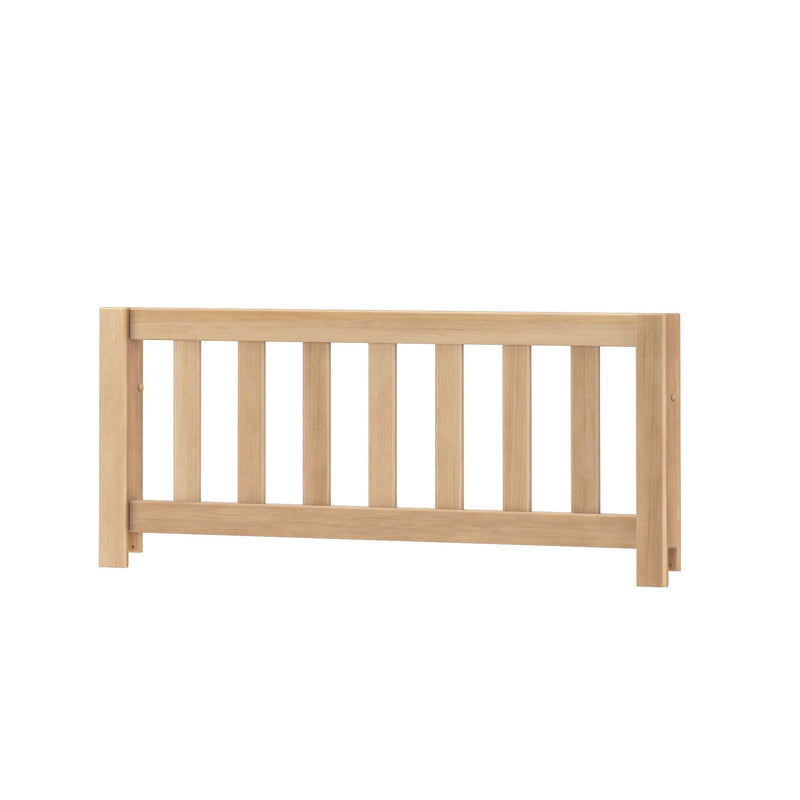 Wooden bed rail with vertical slats, light natural finish, solid wood toddler safety guard