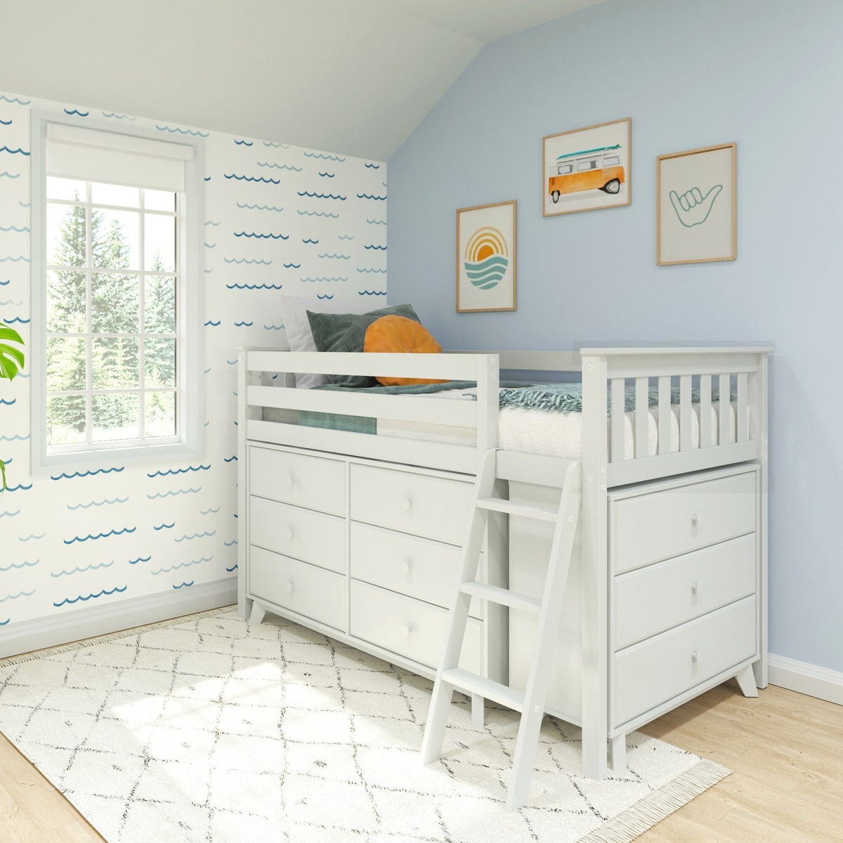 Twin Low Loft Bed With Dressers – Max and Lily - Main Image