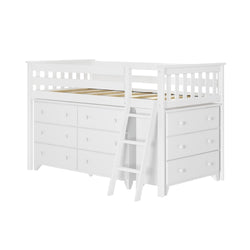 18-3D6D-002 : Loft Beds Twin-Size Low Loft with 3-Drawer and 6-Drawer Dressers, White