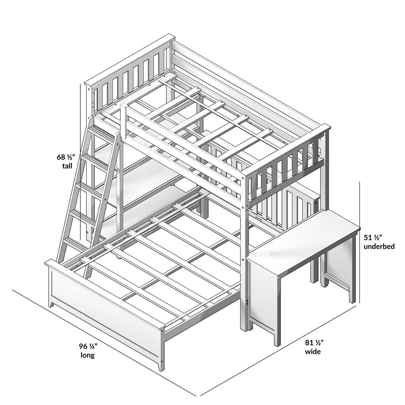 Twin Over Full L-Shaped Bunk Bed With Bookcase & Desk