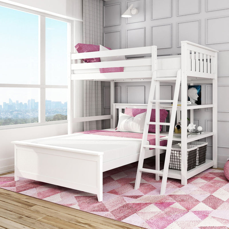 Twin Over Full L-Shaped Bunk Bed With Bookcase