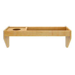 Wooden shelf with built-in planter, minimalist design, front view.