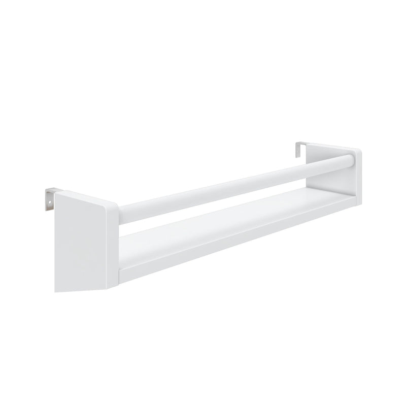 Wall-mounted white towel rail for bathroom organization and storage.