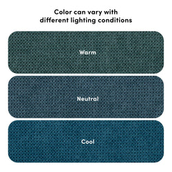 Fabric color variations in warm, neutral, and cool lighting conditions.