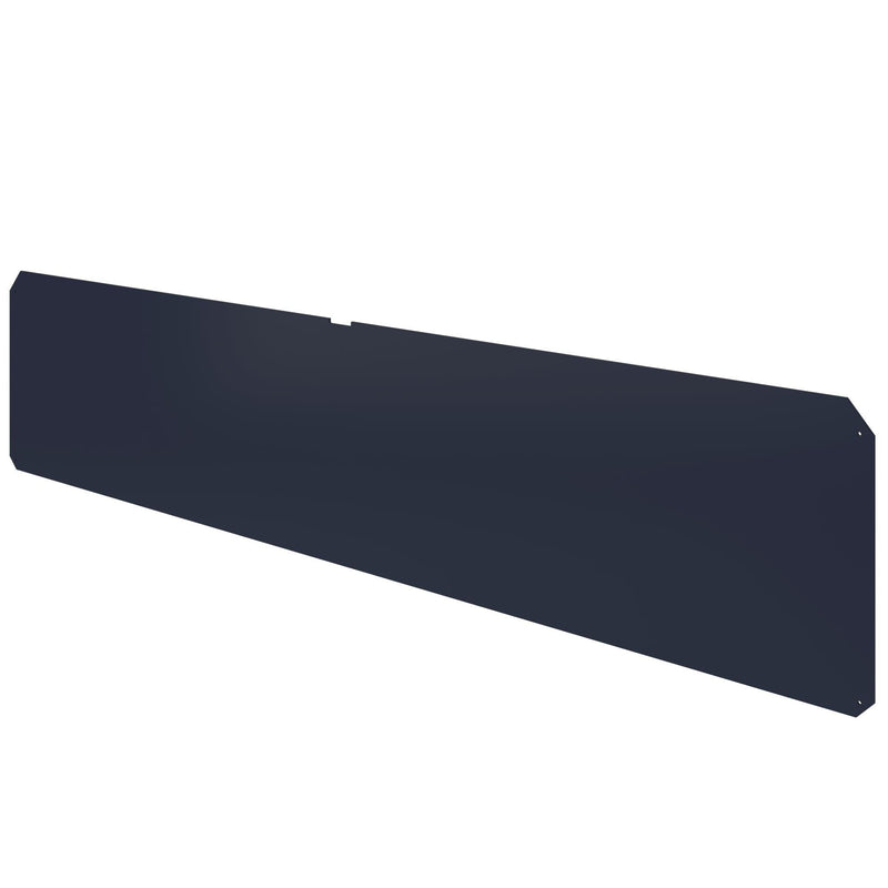 Black metal skid plate for off-road vehicle protection.
