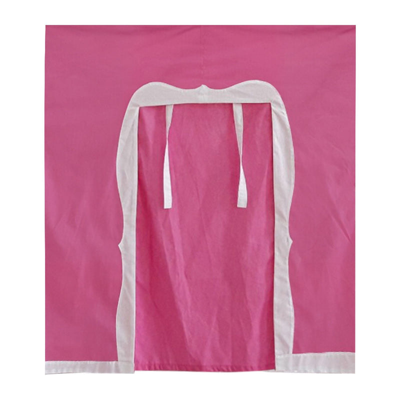 Pink baby playpen fabric cover with white trim and closure ties.