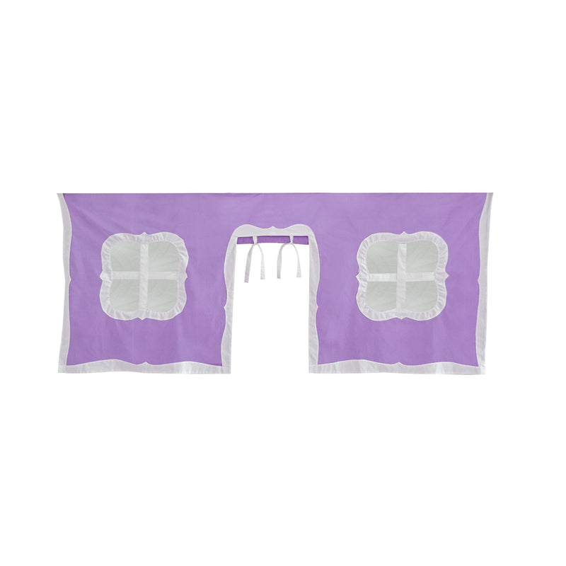 Purple and white fabric bed tent for children with window and doorway design.