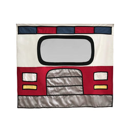 Decorative fire truck wall hanging for kids' room decor with bold red and silver graphic design.