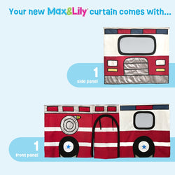 Max & Lily firetruck curtain set featuring one side panel and one front panel for kids' room decor.