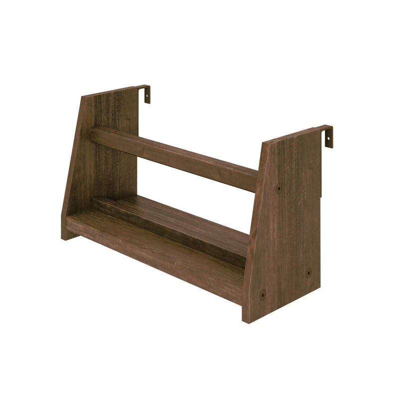 Rustic brown wooden wall-mounted two-tier shelf with hanging rod and open storage, ideal for kitchen or bathroom organization