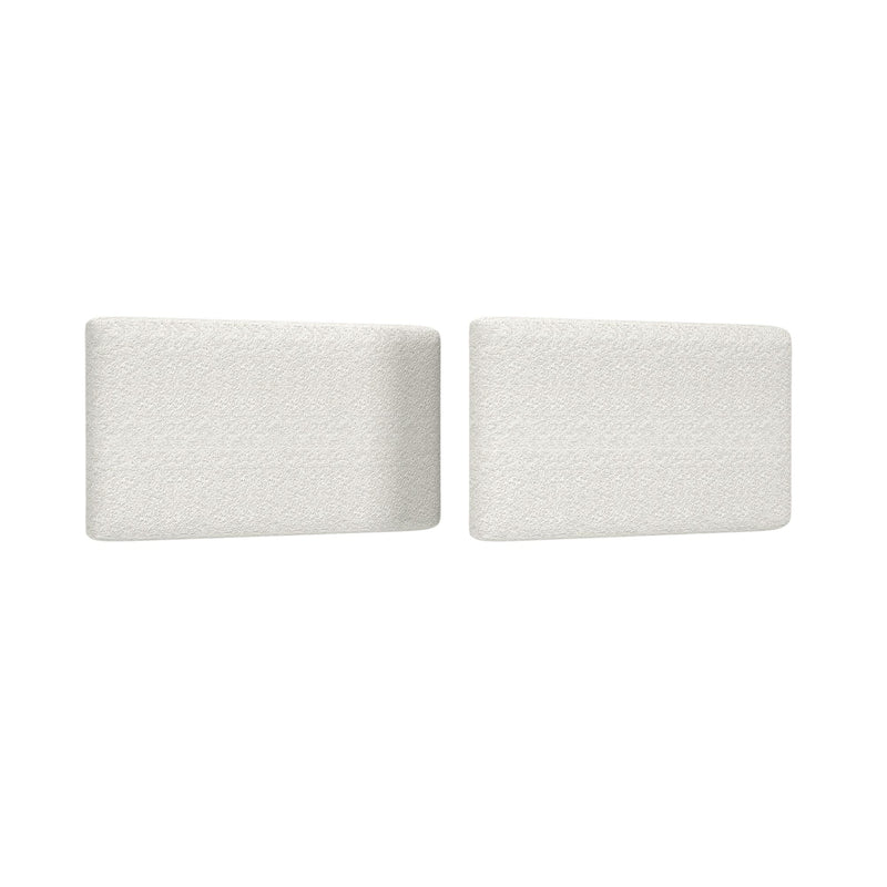 Pair of off-white textured boucle cushions with rounded corners on a white background, minimalist sofa or headboard accents