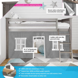 Loft bed with secure velcro tent, non-slip ladder, and 400lb weight capacity, made from solid New Zealand pine frame.