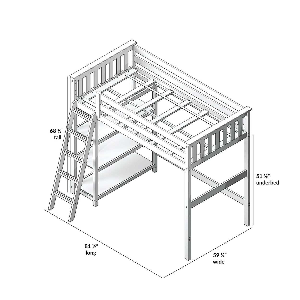 180218-151 : Loft Beds Twin-Size High Loft Bed with Bookcase, Clay