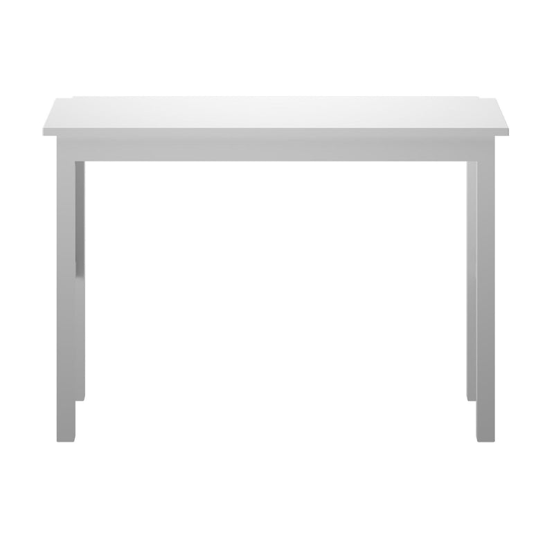 White modern rectangular office desk with sleek minimalist design.