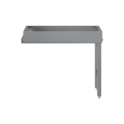 Modern gray metal table frame on white background, sleek minimalist design.