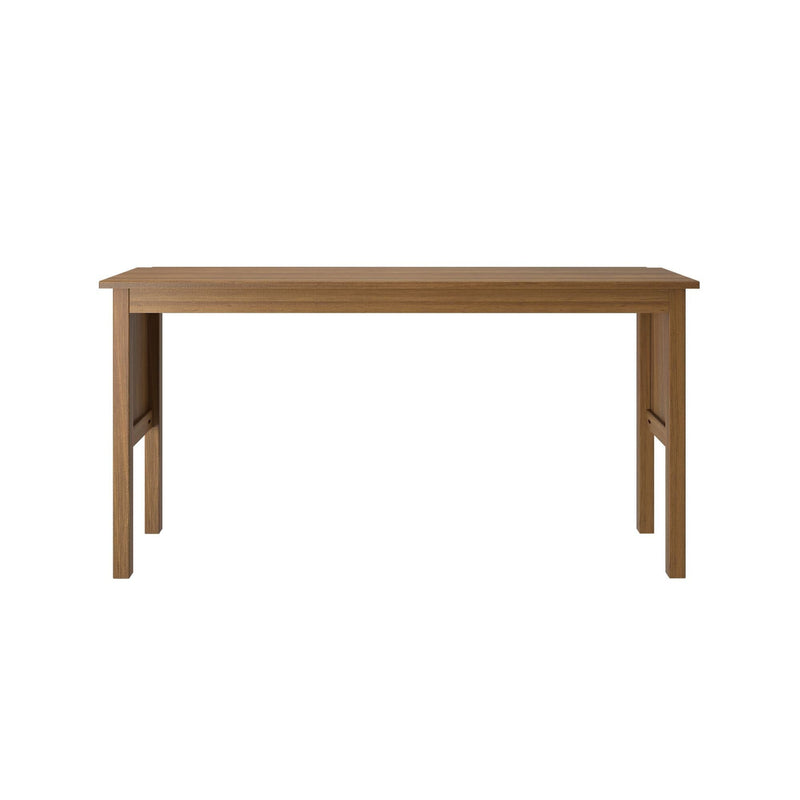 Minimal oak wooden table top and legs on white background — empty dining table surface for product display