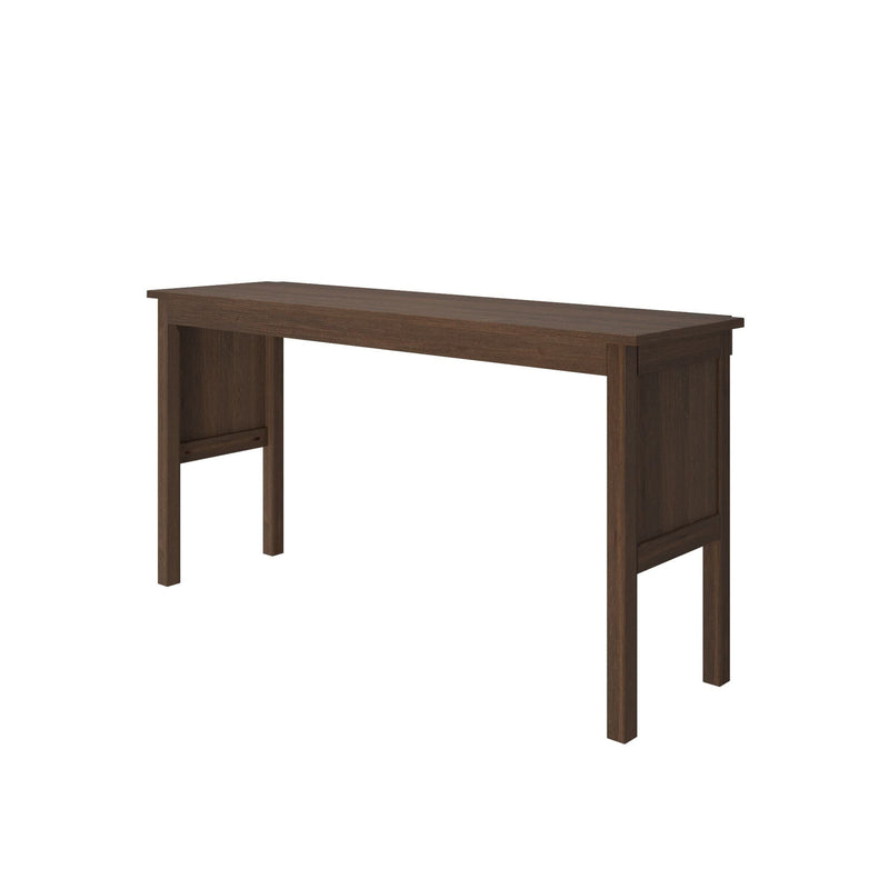 Dark brown wooden console table with narrow rectangular top, minimalist writing desk for entryway or hallway