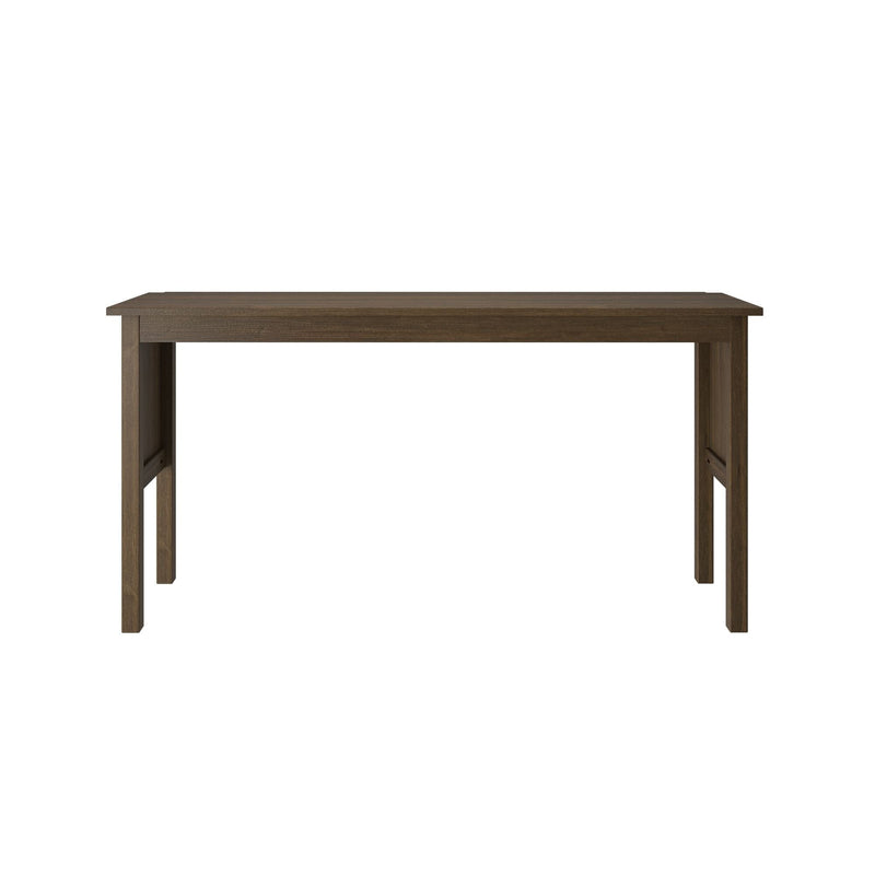 Dark brown rectangular wooden table with straight legs isolated on white background, minimalist product display