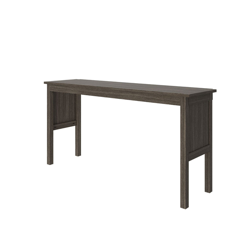 Dark wood console table with straight legs and open lower shelf, modern rustic entryway or sofa table