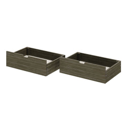 Wooden under-bed storage drawers in dark finish.