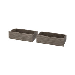 Two wooden storage drawers in gray finish for home organization.
