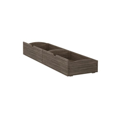 Wooden underbed storage drawer for bedroom organization.