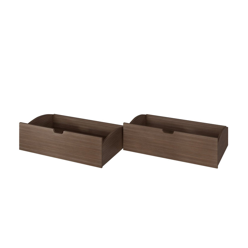 Set of 2 brown wood-grain under-bed storage drawers with cutout handles, bed storage boxes and bedroom organizers