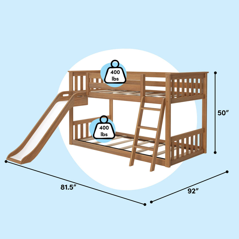 Twin Over Twin Low Bunk Bed With Slide
