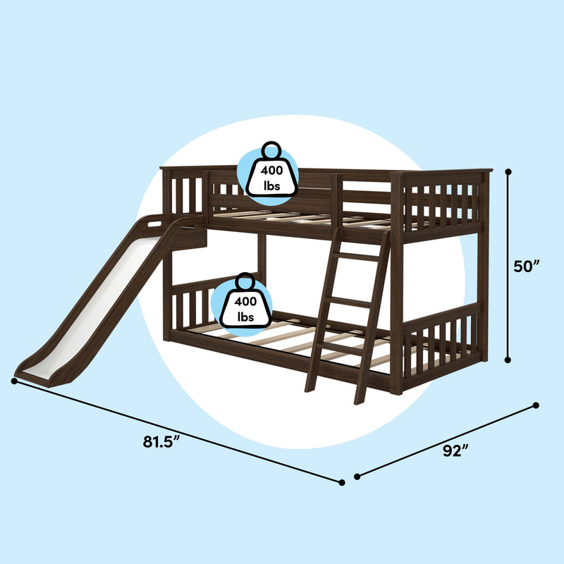 Twin Over Twin Low Bunk Bed With Slide