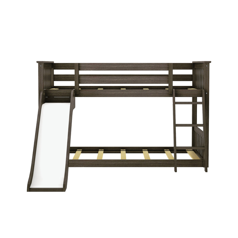 Twin Over Twin Low Bunk Bed with Slide & Camper Van Curtain