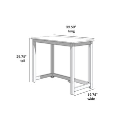 Diagram of a wooden table with dimensions: 39.50 inches long, 19.75 inches wide, and 29.75 inches tall.