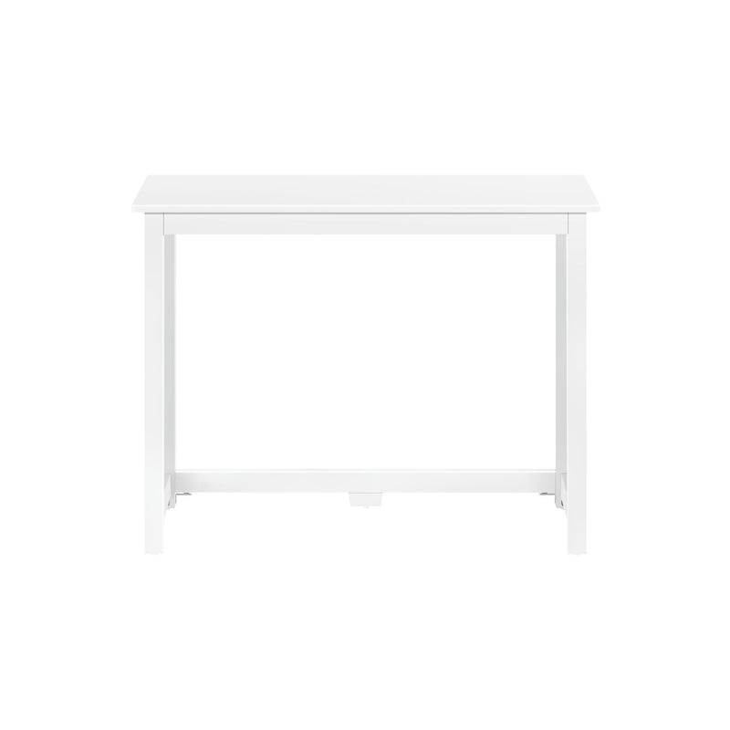White rectangular wooden table with straight legs and simple apron, minimalist modern dining or kitchen table on white background