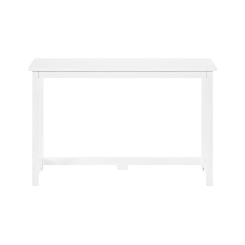 Minimalist white wooden desk with flat tabletop and straight legs on a clean white background, modern Scandinavian home office table