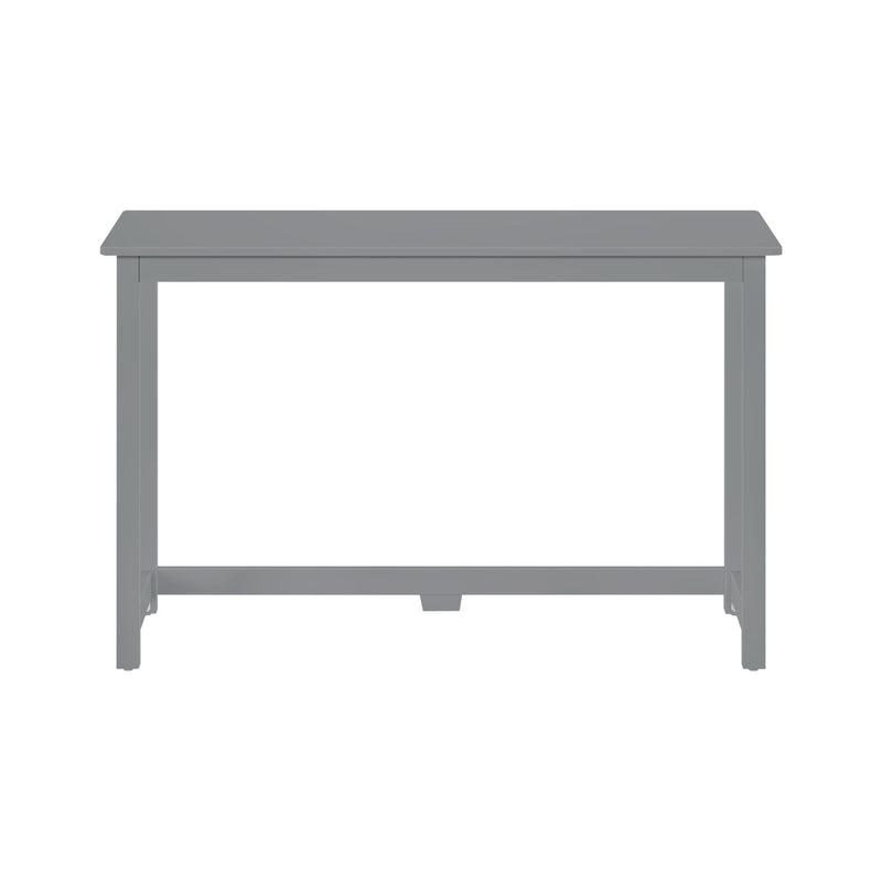 Modern gray wood console table with rectangular top and stretcher base, ideal for entryway, hallway, or living room