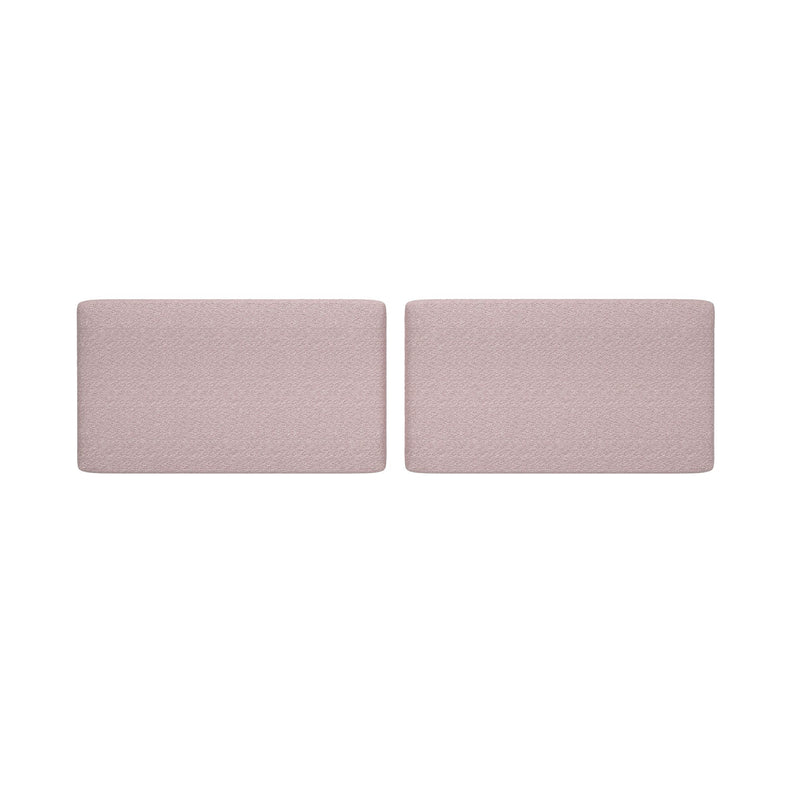 Pair of blush pink upholstered headboard panels on a white background, textured rectangular cushions for modern bedroom decor