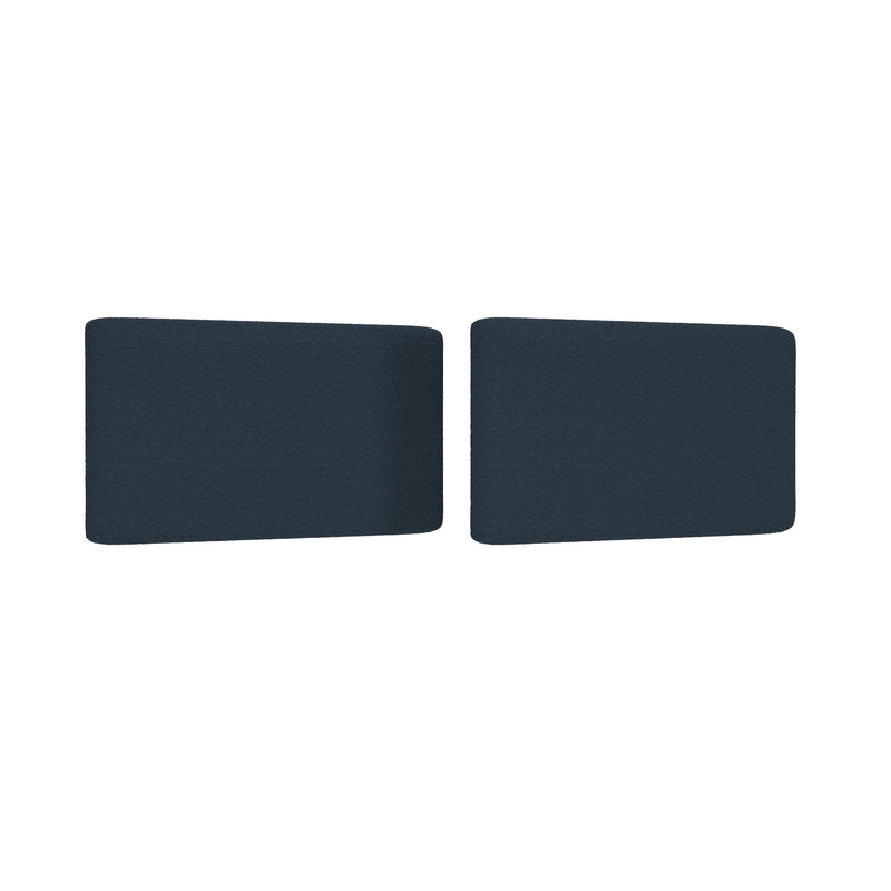 Two navy blue rectangular fabric cushions with rounded corners placed side by side on a white background