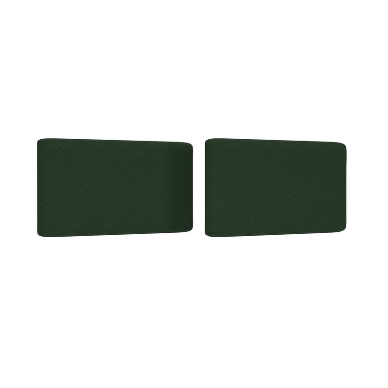 Pair of dark green fabric rectangular seat cushions with rounded corners on white background, ideal replacement chair cushions