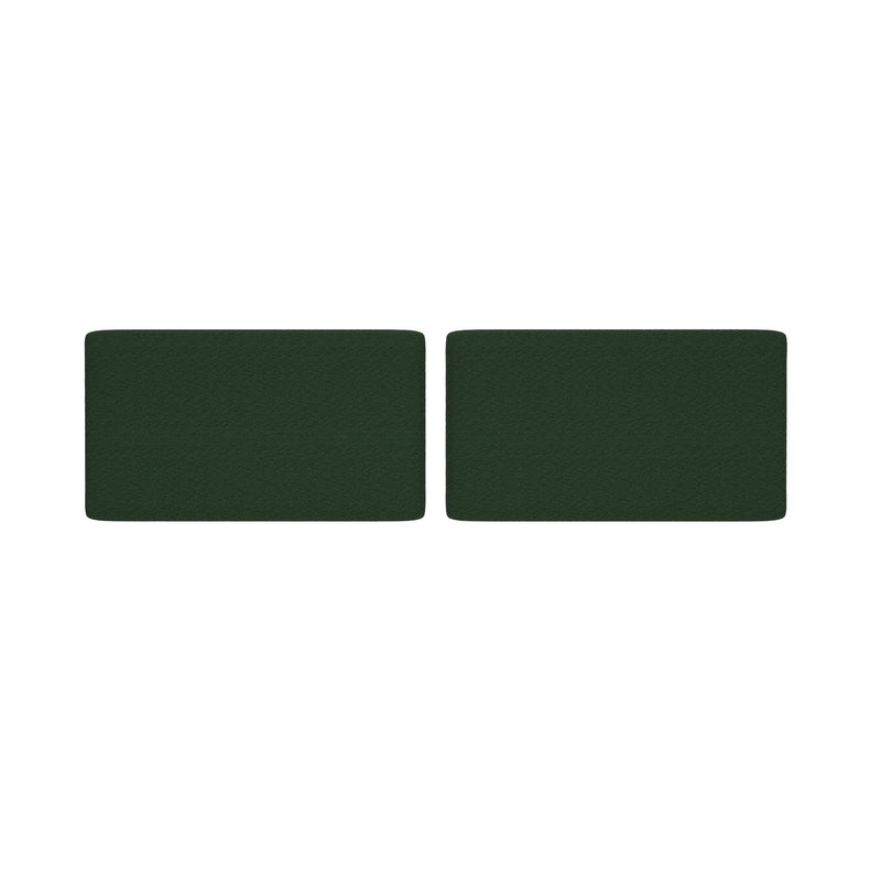 Pair of textured dark green rectangular sofa cushions isolated on a white background