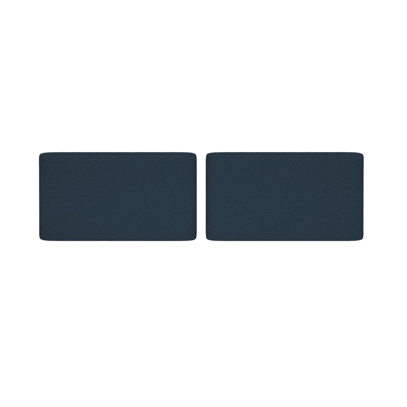 Two navy blue rectangular upholstered sofa cushions with textured fabric on a white background