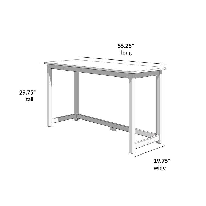 Space-saving narrow writing desk/console table with open frame, 55.25 in L × 19.75 in W × 29.75 in H, ideal for small offices and entryways