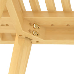 Close-up of a wooden table joint with visible screws, showcasing sturdy construction and craftsmanship.