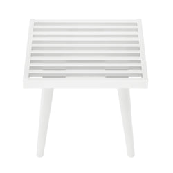 White slatted wooden side table with modern minimalist design.