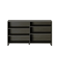 Dark wood bookcase with multiple shelves for optimal home or office storage.