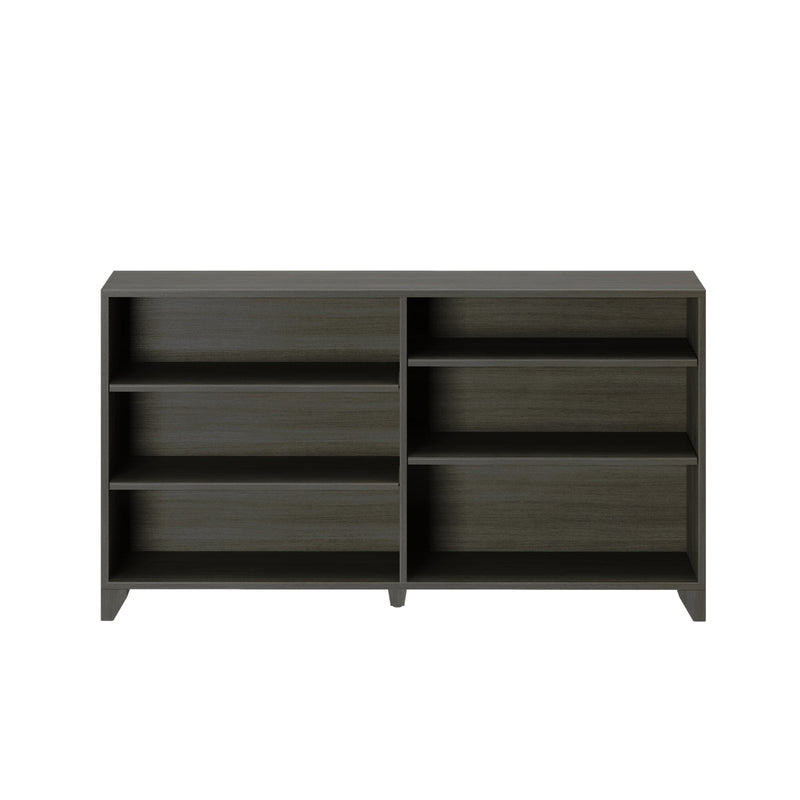 Dark wood bookcase with multiple shelves for optimal home or office storage.