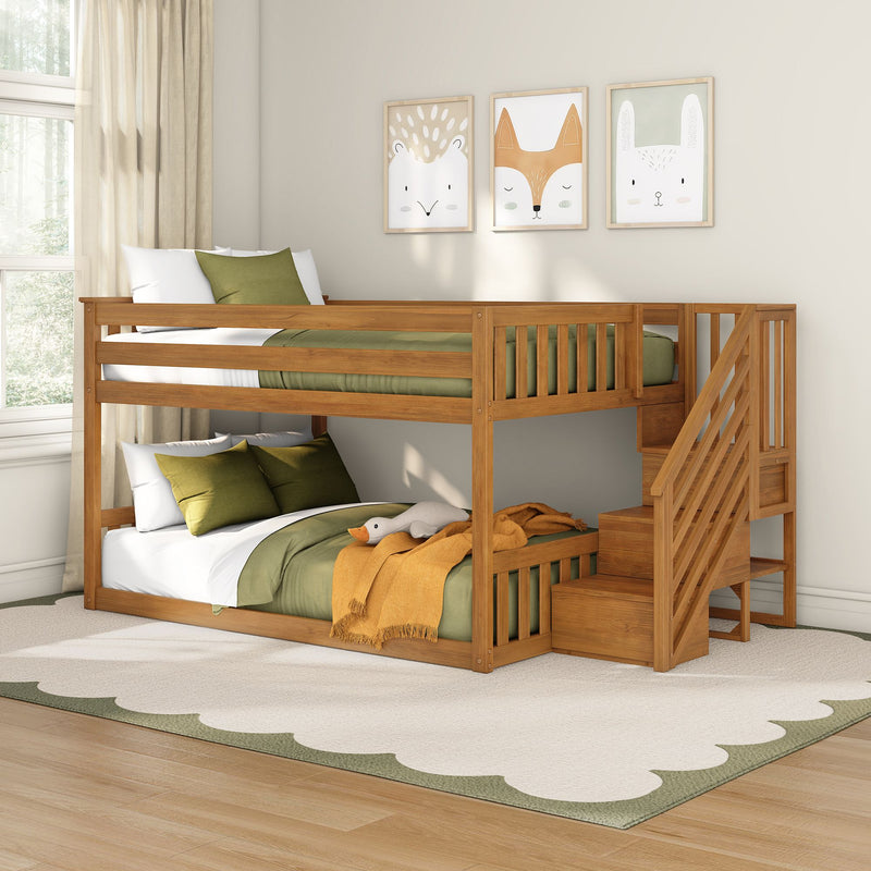 Full Over Full Low Bunk Bed With Stairs