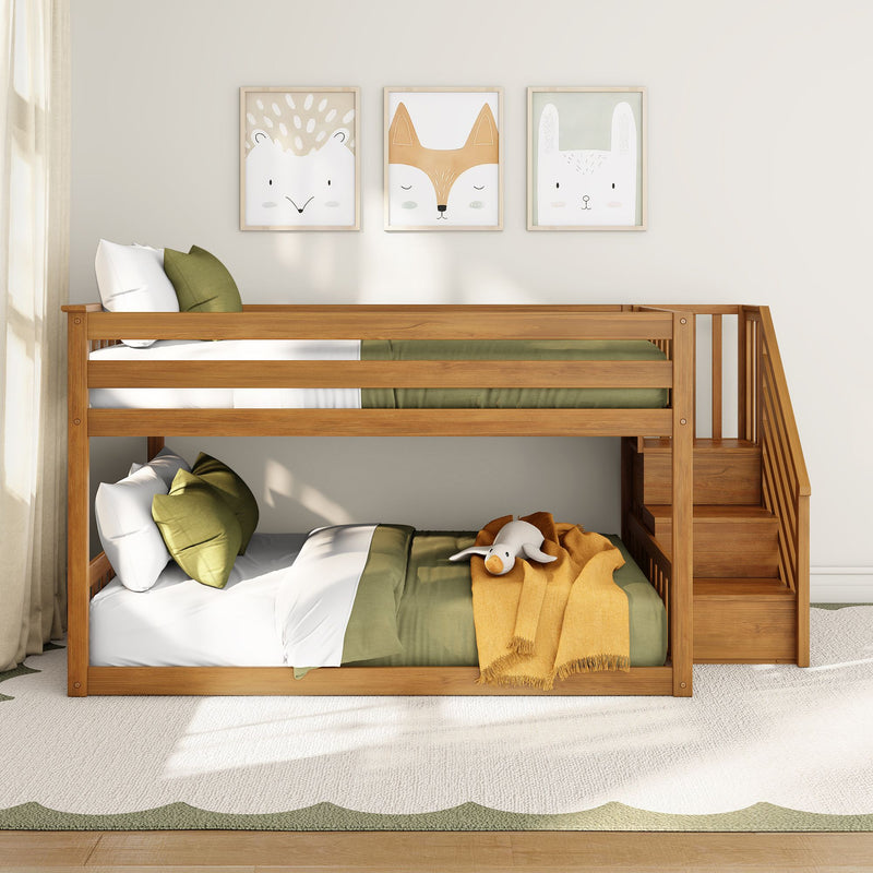 Full Over Full Low Bunk Bed With Stairs